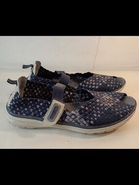 NB COBB HILL Blue Gray Wicker Weave Easy On Mary Jane Strap Casual Shoes W Sz 11